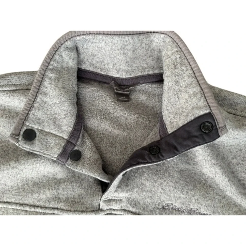 Eddie Bauer Mens Large Grey Marled Sweater Fleece Quarter Snap Pullover